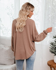 Maggie Relaxed Knit Henley Top - Mocha