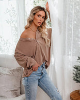Maggie Relaxed Knit Henley Top - Mocha