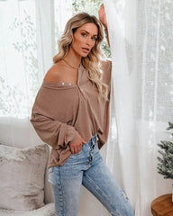 Maggie Relaxed Knit Henley Top - Mocha