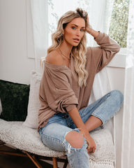 Maggie Relaxed Knit Henley Top - Mocha