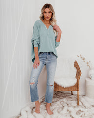 Maggie Relaxed Knit Henley Top - Sage