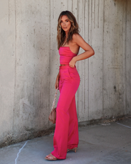 Make It Happen Satin Pocketed Pants - Rose