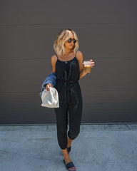 Maleah Cotton Pocketed Jumpsuit - Black