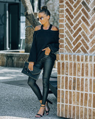 Malia Cold Shoulder Knit Sweater - Black