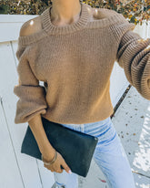 Malia Cold Shoulder Knit Sweater - Camel