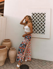 Marcelina Printed High Rise Palazzo Pants - Navy