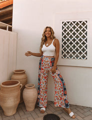 Marcelina Printed High Rise Palazzo Pants - Navy