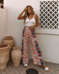 Marcelina Printed High Rise Palazzo Pants - Navy