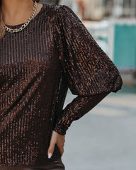Marita Sequin Puff Sleeve Blouse - Brown
