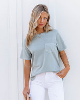 Mariya Cotton Pocket Tee - Aqua Grey