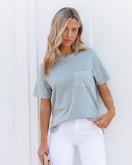 Mariya Cotton Pocket Tee - Aqua Grey