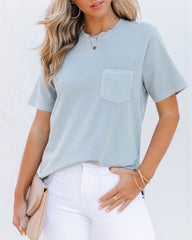Mariya Cotton Pocket Tee - Aqua Grey