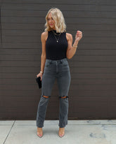 Marlowe Ribbed Back Cutout Bodysuit - Black