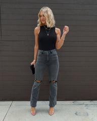 Marlowe Ribbed Back Cutout Bodysuit - Black