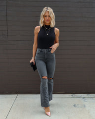 Marlowe Ribbed Back Cutout Bodysuit - Black