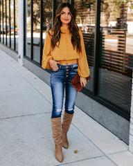 Marquee Mock Neck Billowed Blouse - Mustard