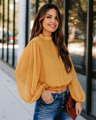 Marquee Mock Neck Billowed Blouse - Mustard