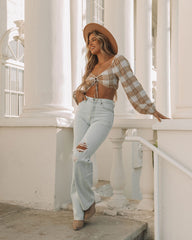 Marty Plaid Tie Front Crop Top