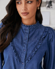 Mavi Tencel Button Down Ruffle Top