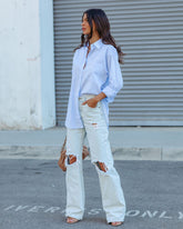 Menswear Cotton Blend Button Down Shirt - Light Blue