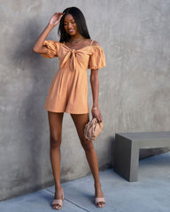 Mercedes Off The Shoulder Pocketed Romper - Dusty Orange