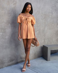 Mercedes Off The Shoulder Pocketed Romper - Dusty Orange