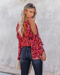 Mercury Printed Cold Shoulder Ruffle Top