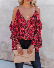 Mercury Printed Cold Shoulder Ruffle Top