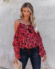 Mercury Printed Cold Shoulder Ruffle Top