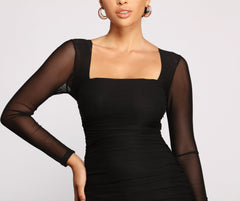 Mesmerize In Mesh Ruched Mini Dress