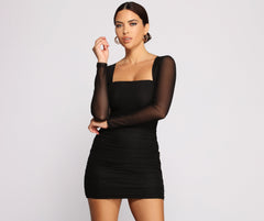 Mesmerize In Mesh Ruched Mini Dress