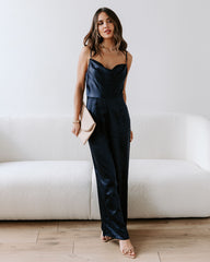 Miabella Satin Cowl Neck Jumpsuit - Midnight Blue