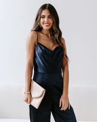Miabella Satin Cowl Neck Jumpsuit - Midnight Blue