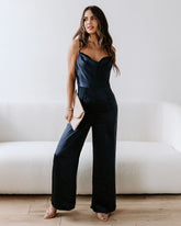 Miabella Satin Cowl Neck Jumpsuit - Midnight Blue