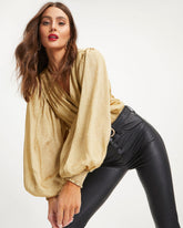 Million Dollar Lady Balloon Sleeve Bodysuit - Gold