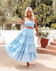 Mindi Cotton Swiss Dot Eyelet Midi Skirt - Blue