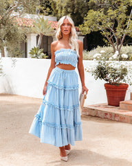 Mindi Cotton Swiss Dot Eyelet Midi Skirt - Blue