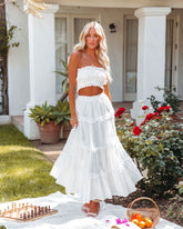 Mindi Cotton Swiss Dot Eyelet Midi Skirt - White - SALE