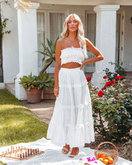 Mindi Cotton Swiss Dot Eyelet Midi Skirt - White - SALE