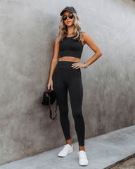 Mineral Ribbed Cut Out Back Sports Bra - Black