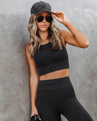 Mineral Ribbed Cut Out Back Sports Bra - Black