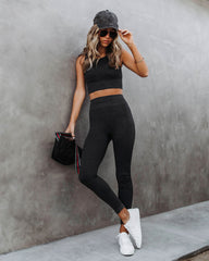 Mineral Ribbed High-Rise Leggings - Black
