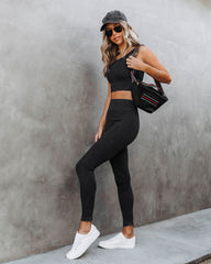 Mineral Ribbed High-Rise Leggings - Black