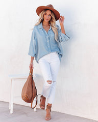 Mirielle Cotton Blend Chambray Button Down Top - Light Wash