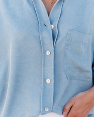 Mirielle Cotton Blend Chambray Button Down Top - Light Wash