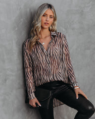 Monroe Tiger Print Button Down Blouse