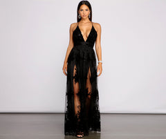 Morgan Formal Flocked Velvet Dress