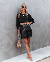 Most Wanted Fringe Faux Leather Skirt - Black