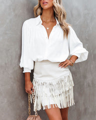 Most Wanted Fringe Faux Leather Skirt - Bone