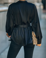 Motivation Satin Drape Wrap Blouse - Black